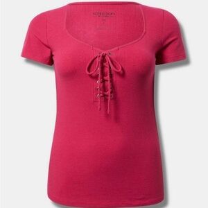 Torrid Fuchsia Lace-Up Short Sleeve Tee
